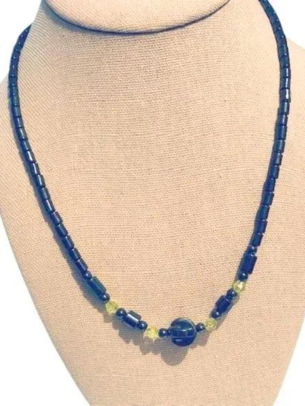 Hematite Black Stones Yellow Crystal Beaded Necklace